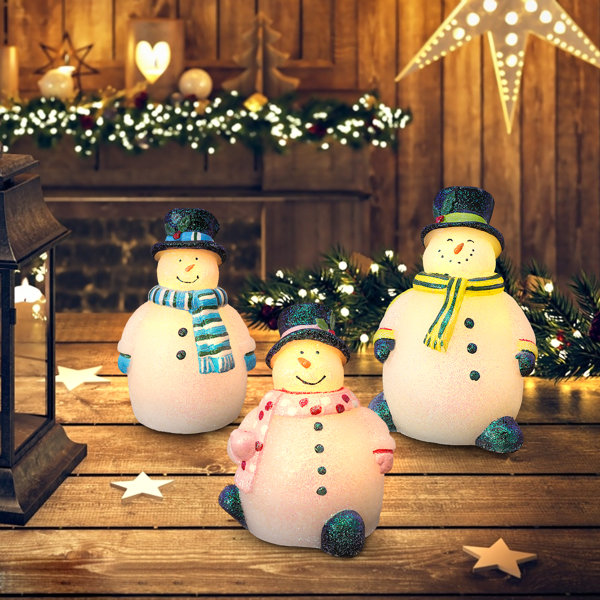 The Holiday Aisle® Set Of 3 Snowman Shaped LED Candles with Remote